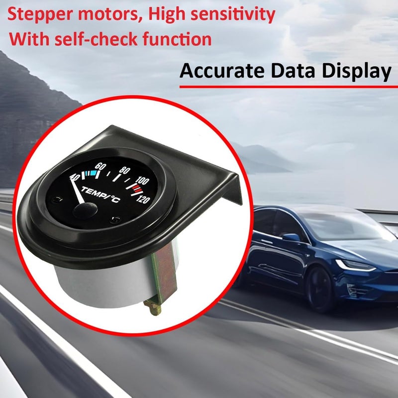 LKRXW Car Water Temp Gauge 2" 52mm Auto Water Temperature Gauge Meter Celsius Temp Pointer Instruments 12V Bright White Light Indicator 40 to 120 Celsius - Image 5